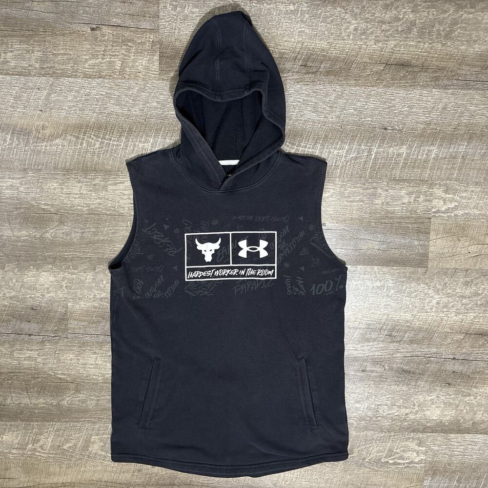 Under Armour Project Rock Sleeveless Hoodie Black Faded Youth XL (FITS MEN'S S)
